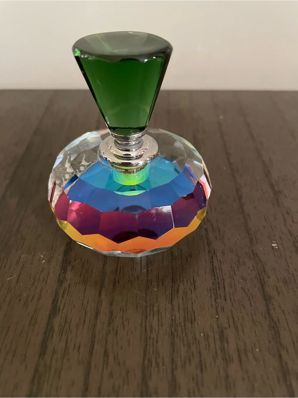 Vintage Multicolor Faceted Setting Powder Jar with Green Top